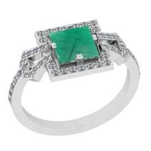 1.34 Ctw VS/SI1 Emerald And Diamond 14K White Gold Wedding Halo Ring