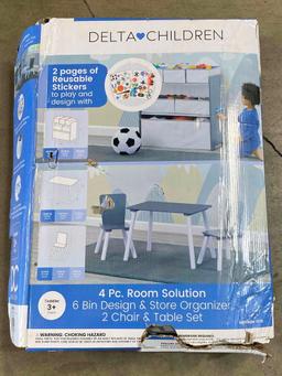 Delta Children 4-Piece Toddler Playroom Set ? Includes Play Table and 6 Bin Toy Organizer with