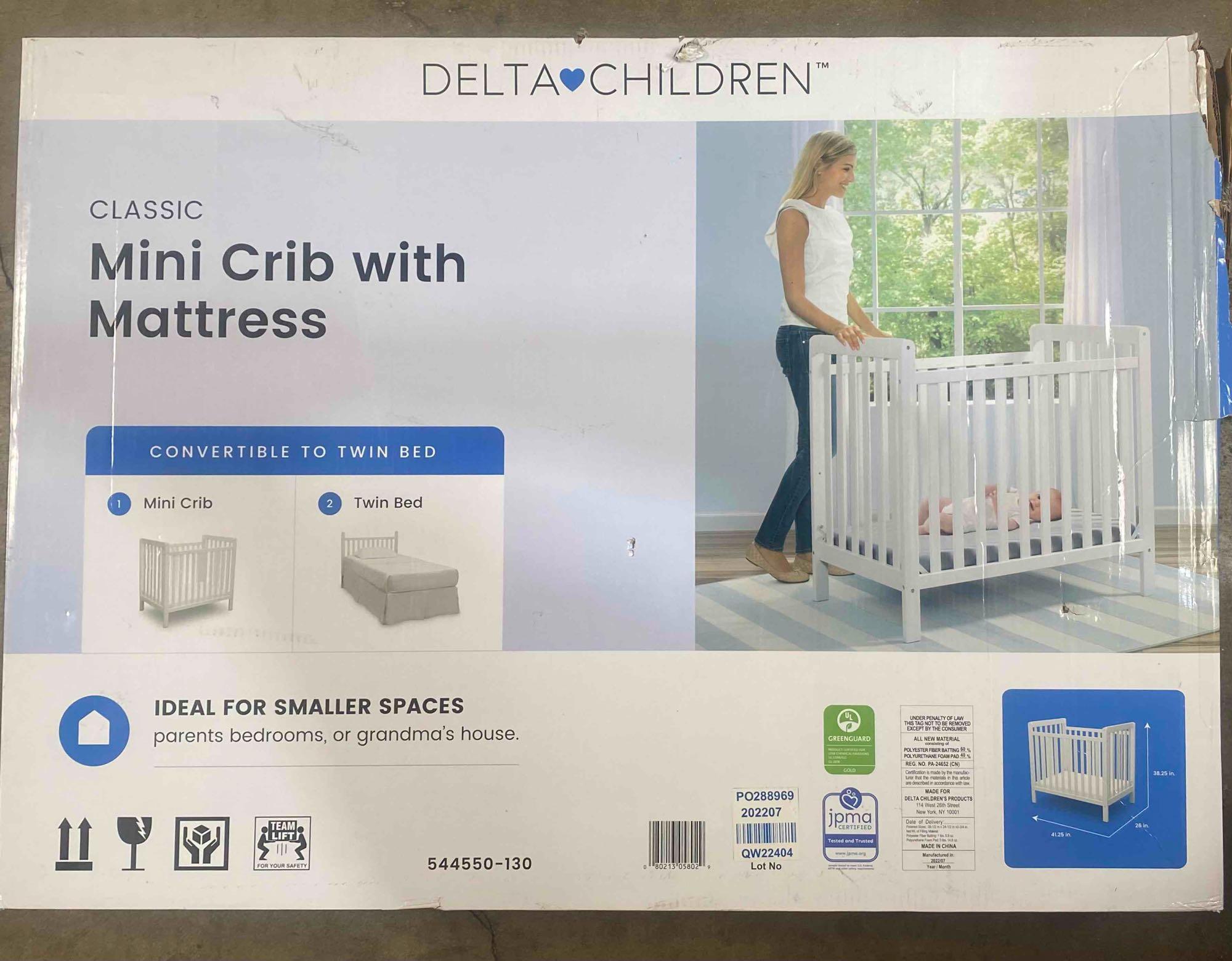 Delta Children Classic Mini Crib with 2.75-inch Mattress - Convertible to Twin Bed