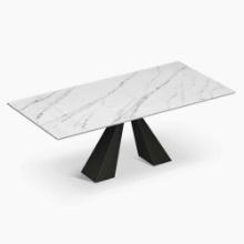 Hernest 55"-78.7" Modern Marble Extendable Dining Table with Carbon Steel Base