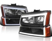 Black LED Strip Headlights Bumper Lamps Compatible with 2003-2007 Chevy Silverado