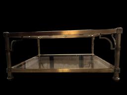 Two Tier Glass Brass Framed Square Coffee Table