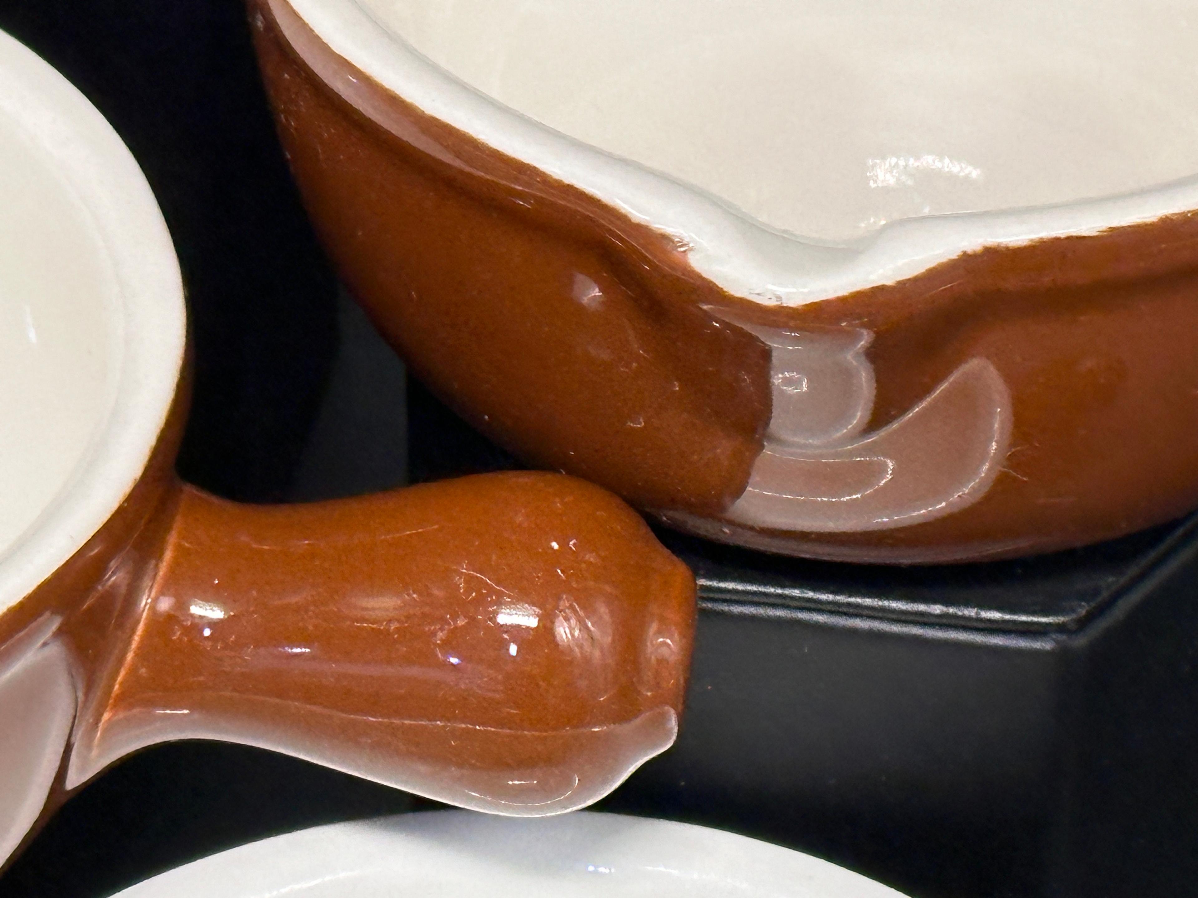 Set of 6 Vintage Hall Crock Soup Bowls #645 Brown and White