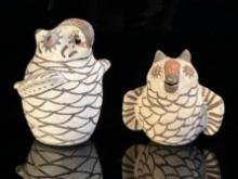 Pair of Zuni Polychrome Pottery Owl Effigy Figures