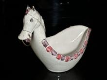 Italian Hand Painted Ceramic Horse Bowl - Signed