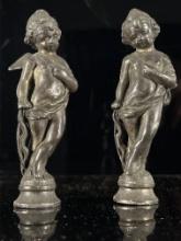 (2) Victorian Silverplated Figural Cupid Cherub Statue