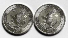 (2) 2016 Canada $2 Bald Eagle 1/2 ozt .9999 Silver (2-coins)