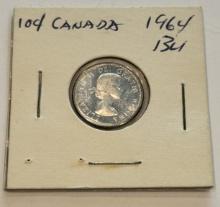 1964 Canada 10 Cents Silver Coin - Elizabeth II
