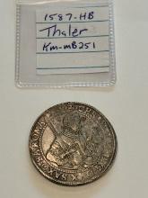 1587 HB Saxony (Germany) Large Silver Thaler Coin