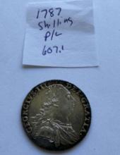 1787 GEORGE III SILVER SHILLING COIN