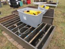 Pair Metal Shelves with Contents and Container of Parts