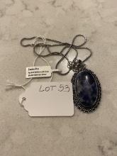 Sodalite Pendant Necklace with Chain German Silver