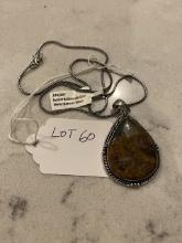 Jasper Pendant Necklace with Chain German Silver