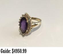 14k yellow gold Ring with amethyst and diamonds