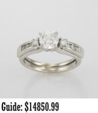 14k White Gold Diamond Solitaire Ring & Accented