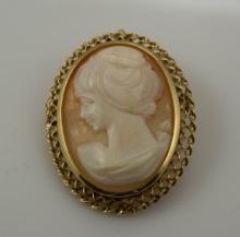 14k Gold Brooch or Pendant Cameo - Lady Bust
