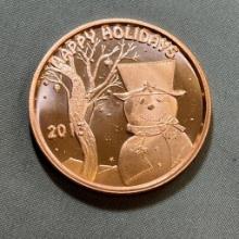 ONE OUNCE .999 COPPER ROUND, Happy Holidays