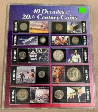 10 Decdes of 20th Century Coins set, includes one coin from each decade, includes some silver!