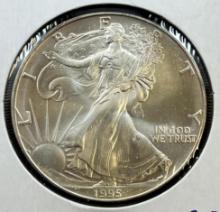 1995 US Silver Eagle Dollar Coin, .999 Fine Silver GEM UNC