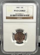 1960 Roosevelt Dime in PF63 Cameo NGC Holder
