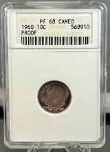 1960 Roosevelt Dime in PF68 Cameo ANACS Holder