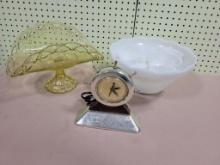 LOCAL PICKUP ONLY-Punch Bowl and nautical clock, and yellow glass server