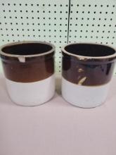 LOCAL PICKUP ONLY- 2- 2 Tone Stoneware Crocks, both w/ chips, approx 2 gallon each