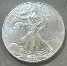2001 US Silver Eagle Dollar Coin, .999 Fine Silver GEM UNC