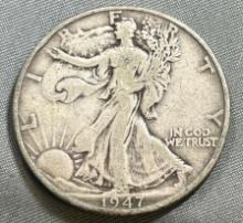 1947-D US Walking Liberty Half Dollar, 90% Silver