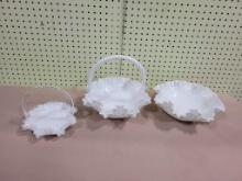 3- Fenton Pieces, 2 Hobnail and one Silvercrest candy dish