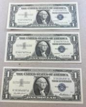 3- 1957 Silver Certificates, 1957, 1957A, 1957B, ALL UNC
