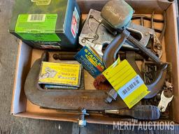 C-Clamps, pliers, allen wrenches, staple gun etc.