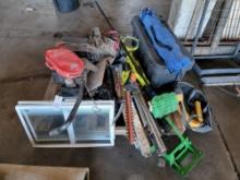 Pallet W/ Tool Box  & Contents, 5th Wheel Hitch,Electric Ryobi Edger & Blower