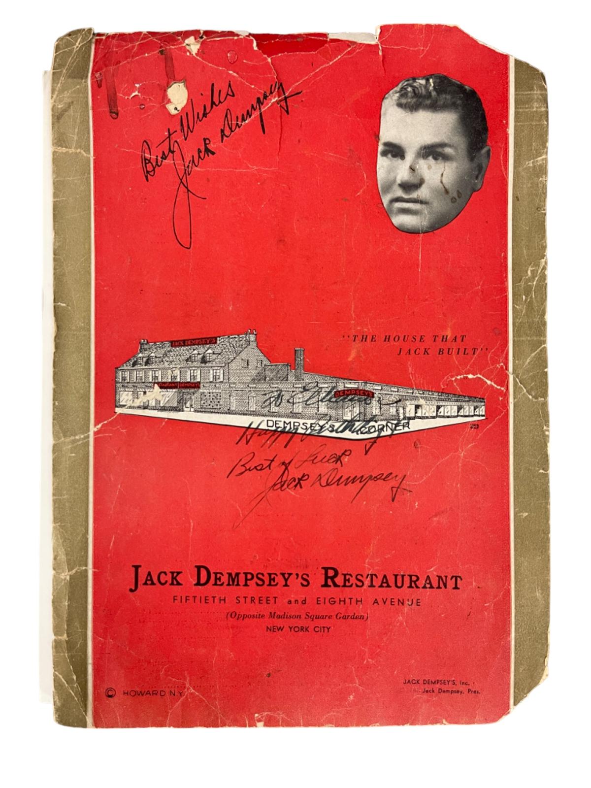Jack Dempsey Boxer Boxing Signed Autograph Restaurant Menu (Cinderella Man)