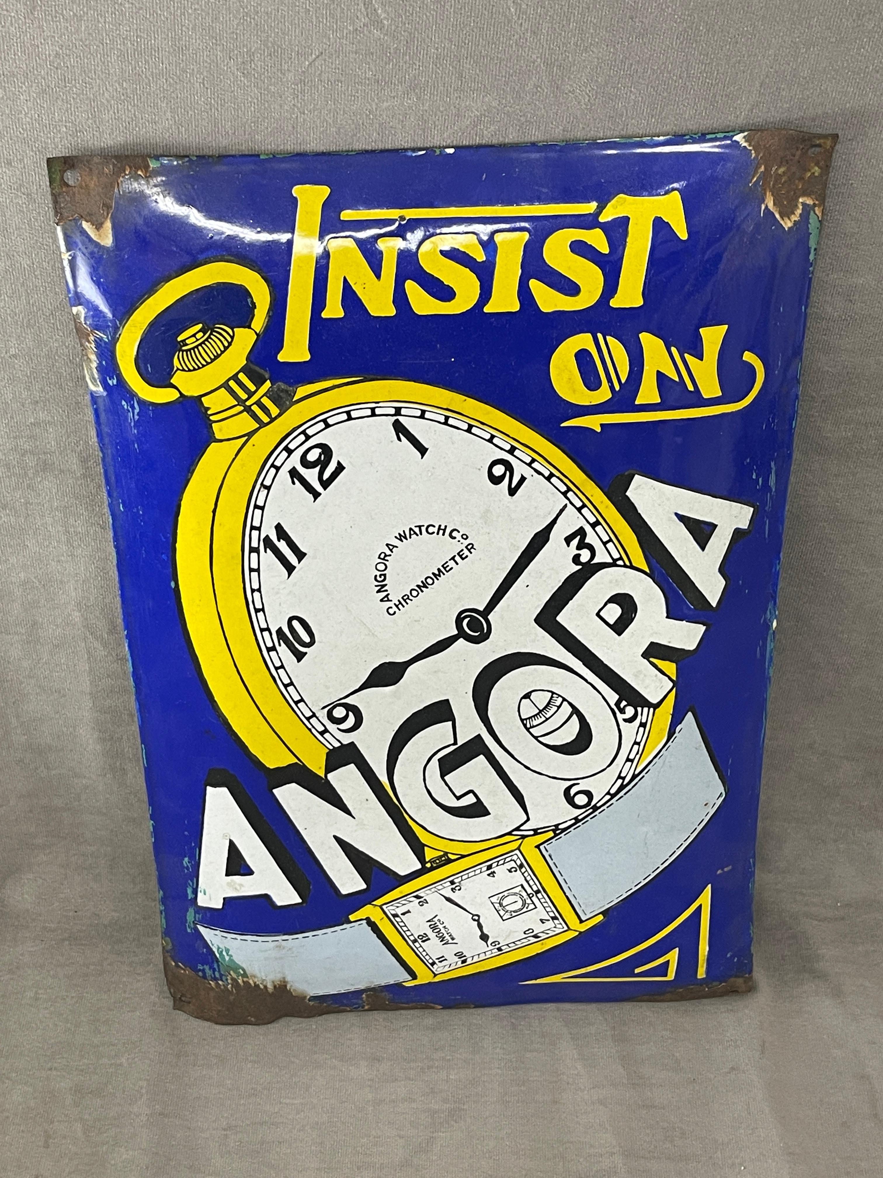 Vintage Angora Watch Porcelain Rare Advertising Sign