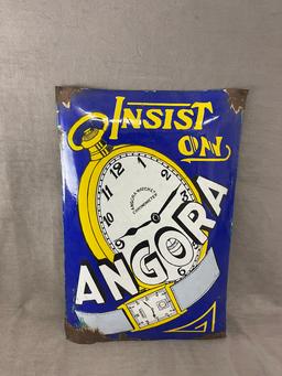Vintage Angora Watch Porcelain Rare Advertising Sign