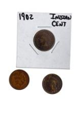 Vintage Indian Head Cent Coin 1902, 1907 & 1891 Collection