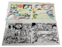 VINTAGE COMIC BOOK PRODUCTION ART CEL WITH DRAWING  16" X 20"