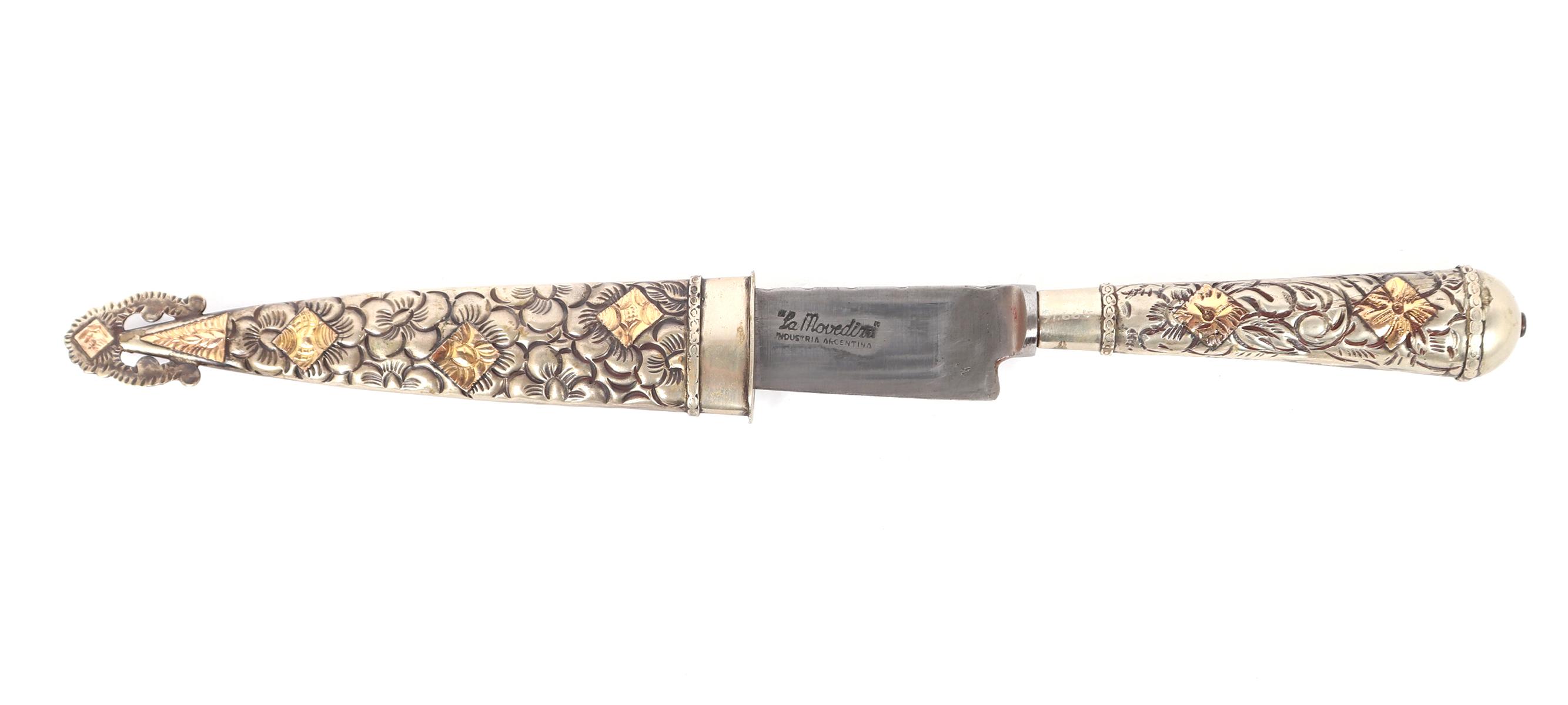 Argentinian Gaucho Embossed Silver & Gilt Knife