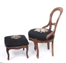 Pair Vintage Needlepoint Chair and Footstool