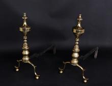 High Quality Pair of Federal Brass Andirons, Circa 1800's