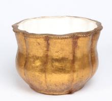 English Ribbed & Gilt Stoneware Vase