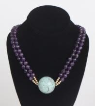 Fine Vintage Amethyst Necklace with Large Howlite Bead