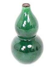 Chinese Forest Green Glazed Gourd Vase