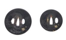 Two Japanese Daisho Gold & Silver Soft-Metal Tsuba Signed w/Box