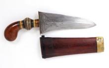 Engraved Moro "Gunong" or "Punal" Dagger w/ Scabbard