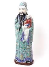 Chinese Famille Rose Porcelain Deity Fu Lu Shou Figure, Republic Period