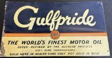 Gulfpride World's Finest Motor Oil Original 1940s Racker Topper Single Sided Painted Metal Sign