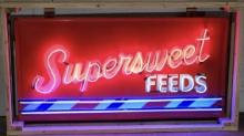 1950s Supersweet Feeds Original Tin Metal Neon Advertising Sign