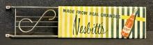 Nesbitts 1958 Dated Tin Metal Advertising Door Push w/ Bracket Sign